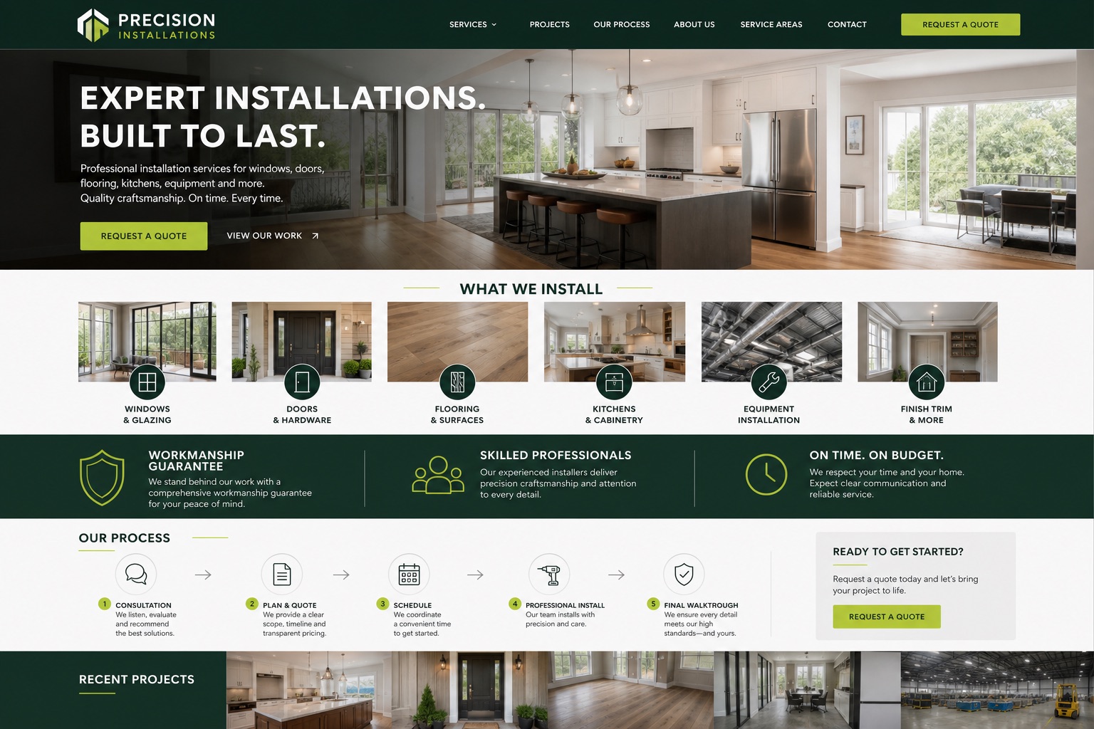 Modern installation services website template for windows, doors, flooring, kitchens and equipment