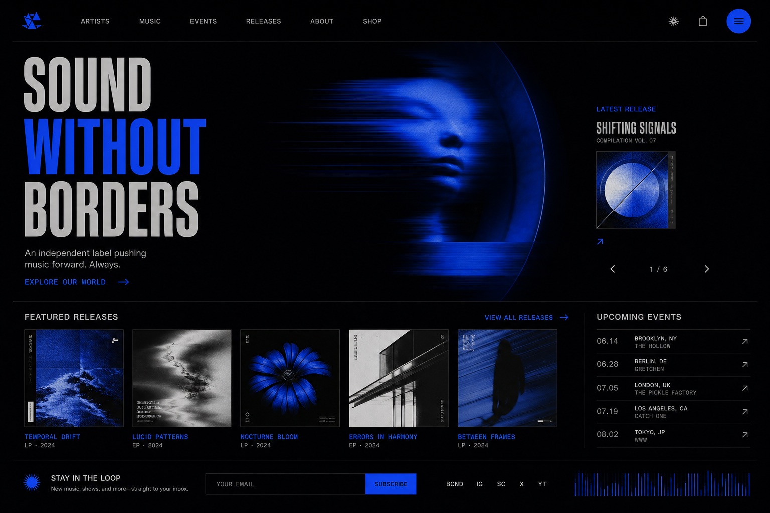Fictional independent music label website placeholder