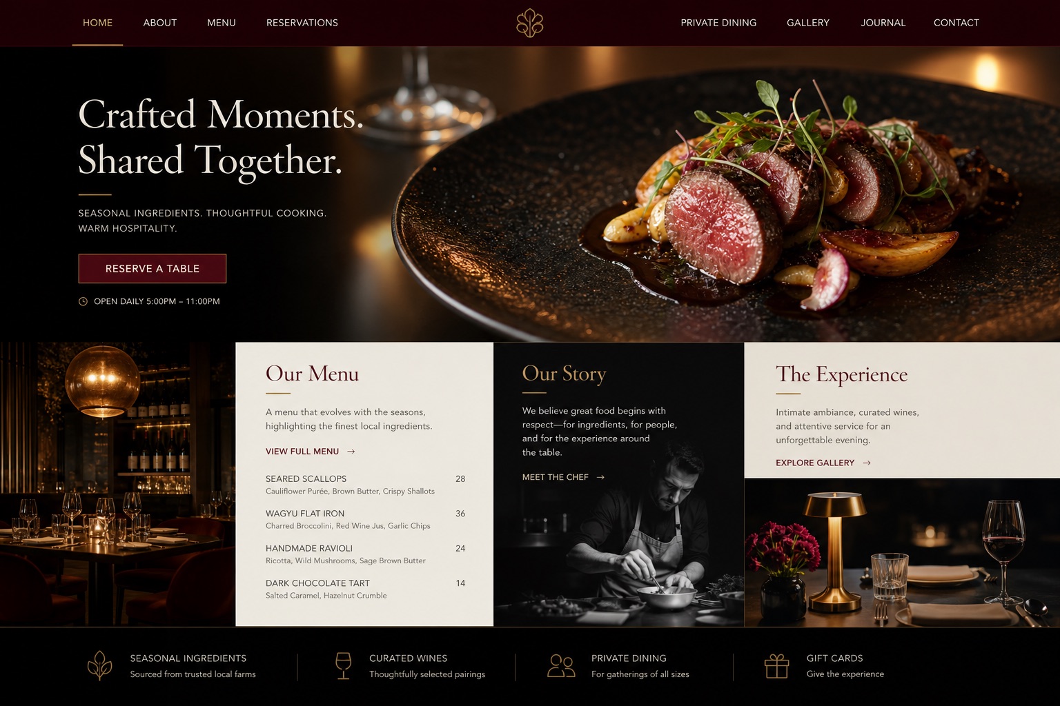 Modern restaurant website template with menu and reservations